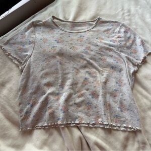 American Eagle Outfitters Floral Short Sleeve Tee - Cream Multicolor